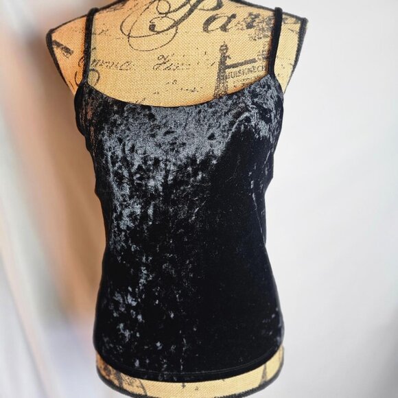 Susan Lucci Vintage Black Velvet Tank Top Bra Support 34D Spaghetti Strap - Picture 1 of 5